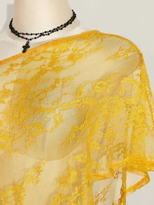 SHEIN ICON 女款大尺碼蕾絲不對稱下擺罩衫上衣 - 黃色 - 查看 4