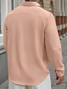 Manfinity CasualCool 男士素色休閒百搭日常穿著長袖襯衫 - 粉色 - 查看 2