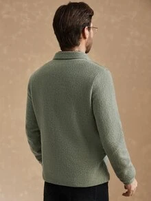 Core Aspect Men's Solid Color Long Sleeve Casual Commute Polo Shirt - Green - View 2