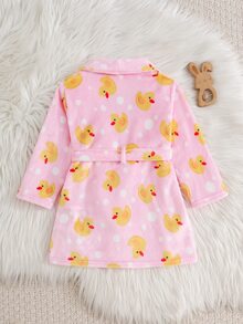 LMoss Kids 女嬰可愛小鴨卡通圖案人造毛領休閒居家服 - 彩色 - 查看 2