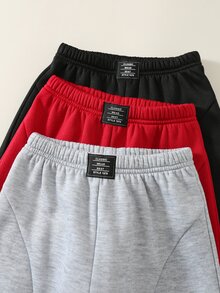 SHEIN 3件組男孩兒童秋冬休閒寬腿基本款長褲 多件裝運動長褲 - 彩色 - 查看 5
