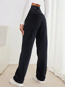 SHEIN Tall 女款休閒日常牛仔褲，附口袋與鈕扣 - 深灰色 - 查看 2