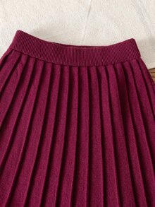 SHEIN 4-7歲女童灰色3D手工刺繡大花圓領針織毛衣百褶裙兩件套，兒童校園校服、出遊、生日拍照穿搭，柔軟簡約，適合春秋/秋冬 - 酒紅色 - 查看 8