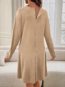 Slowluna Maternity Solid Color Nursing Dress - Khaki - View 2