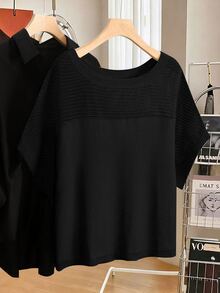 Lacomfia Plus Size Minimalist Fashion Hollow Out Pullover Sweater For Daily Wear - Black - View 3