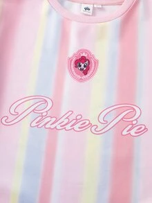 My Little Pony X SHEIN Tween Girl Letter Cartoon Pattern Casual Daily Long Sleeve Sweatshirt - Pink - View 4