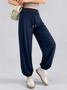DAZY Spring Autumn Korean Style Drawstring Loose Cuffed Lantern Pants Solid Color Casual Streetwear Home Sports Long Pants For Women - Pink - View 5
