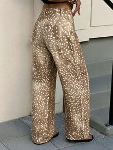 SHEIN Tall 女款動物印花口袋寬腿休閒牛仔褲 - 彩色 - 查看 6