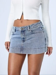 Y2Kool Women's Light Blue Washed Vintage Street Style Sexy Bodycon Mini Low Waist Denim Skirt, Suitable For Daily Commute, Date, Shopping, Party And Travel - Light Wash - View 5