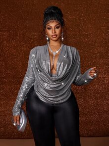 Viva Relle Plus Size Blouses - Silver - View 3