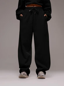 Musera Sport Oversized Drawstring Tracksuit Bottoms Only Sport Co-Ord Active Workout Gym Pilates Fitness - Black - View 1