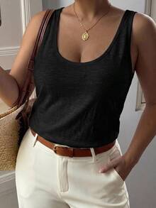 Dazy Plus Loose Blogger Casual Style White Top Base Layer Elegant Commute Spring Summer Autumn Slouchy Tank Top - Black - View 4