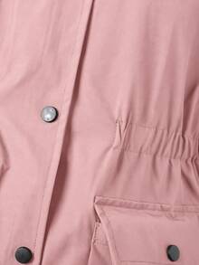 SHEIN Teen Girls Casual Junior Cargo Cute Fashion Daily Fall Hooded Cinched Waist Jacket Pink - Pink - View 4