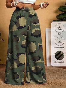 Slaydiva Plus Size Women's Camouflage Casual Wide Leg Pants For Daily Wear - Multicolor - View 6