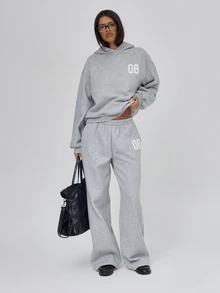 MUSERA Grey Jersey Graphic Hoodie Autumn Winter Fall Daily Everyday Essential Blancs - Grey - View 3