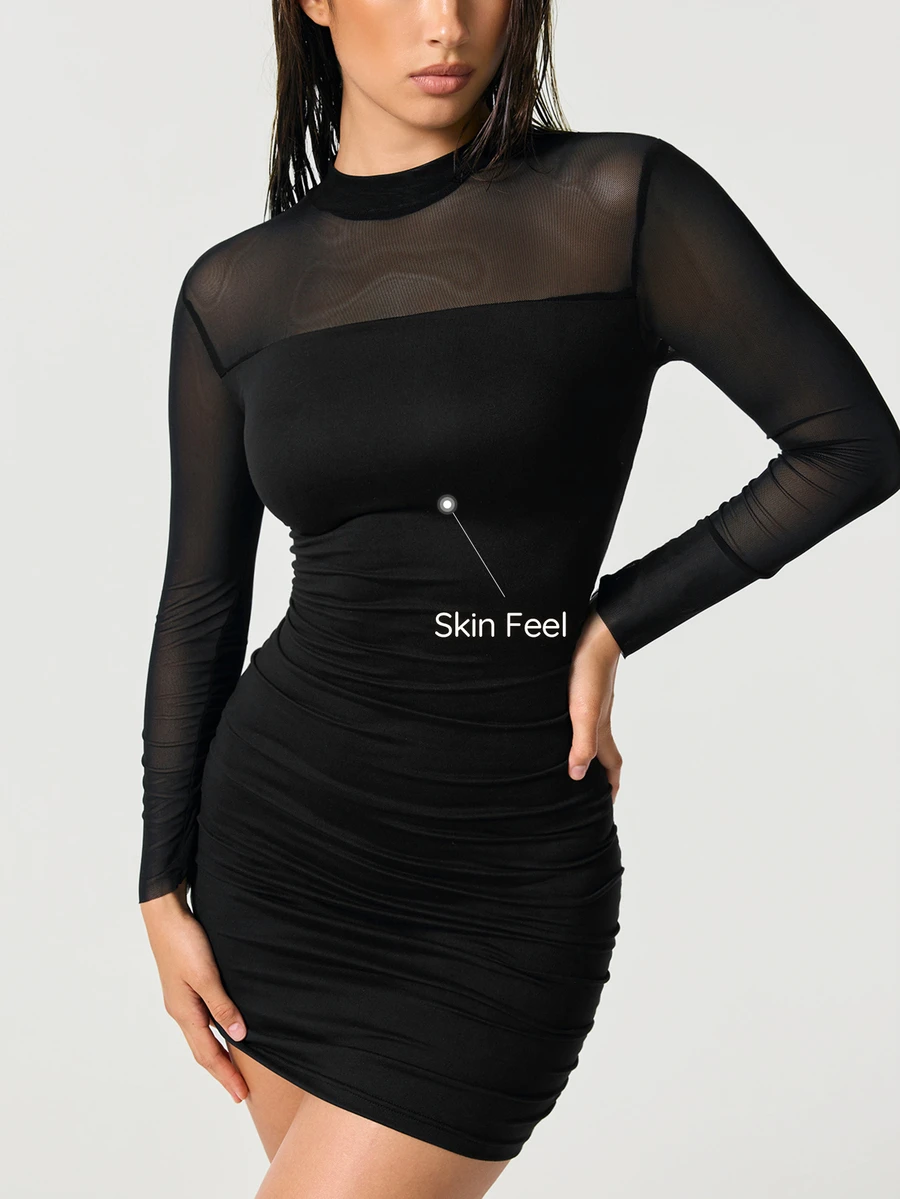 SHAPORA Comfortable Smooth Minimalist Casual Mesh Slim Fit Women's Nightgown - Black - View 1