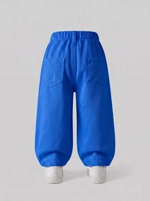 SHEIN 男嬰牛仔長褲，四季款，復古皇家藍，彈性腰頭設計，直筒寬腿版型，柔軟舒適，秋季健身適用 - 藍色 - 查看 2