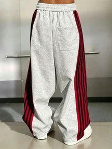 Manfinity Roghcode Men's Loose Casual Colorblock Patchwork Webbing Plus Size Sweatpants - White - View 2