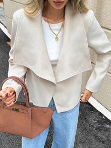 SHEIN LUNE Casual Commute Women's Wool Long Sleeve Autumn/Winter Solid Color Daily Basic Fashion Outwear Outfit - Apricot - View 1