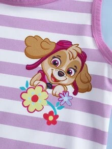 SHEIN | PAW Patrol Young Girl Cartoon Print Striped Top And Hipster Panties Underwear Set - Pink - View 5