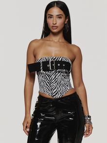 MUSERA Áo quây chi tiết thắt lưng họa tiết ngựa vằn phong cách Coolgirl cho mùa thu đông, đi rave và lễ hội, size Ultra M - Đen và trắng - Xem 2