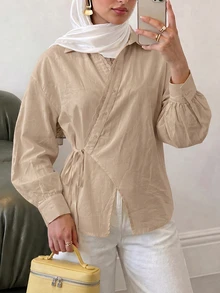 Solavon Women's Solid Color Casual Versatile Daily Wear Shirt - Brown - View 5