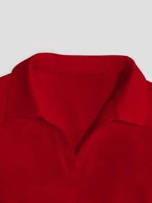 SHEIN Franclia 女款夏季 Polo 領短袖收腰 A 字連身裙，簡約顯瘦裙裝，適合日常通勤、外出與旅行 - 紅色 - 查看 5