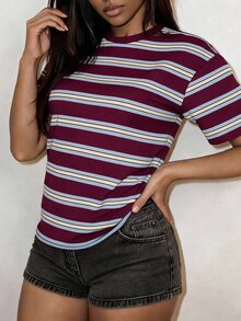 Slaydiva 休閒簡約圓領短袖寬鬆女款T恤，適合夏季 - 彩色 - 查看 3