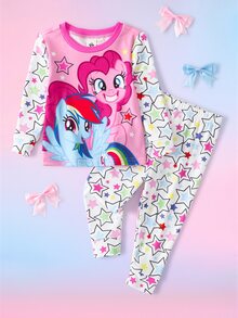 My Little Pony X SHEIN Baby Girl Cartoon Print Long Sleeve Top And Leggings Loungewear Set - Pink - View 1