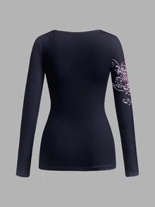 Attitoon Women's V-Neck Casual Minimalist Versatile Slim Fit Long Sleeve T-Shirt, Suitable For Autumn/Winter - Multicolor - View 2