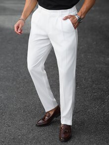 Manfinity Mode Men's White Spring/Summer Mature Business Double-Pleated Plus Size Suit Pants - White - View 4