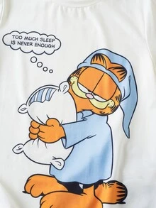 GARFIELD | SHEIN Pakaian Santai untuk Remaja Laki-Laki: Atasan Lengan Pendek dan Celana Pendek Bergambar Kartun - Biru - View 4