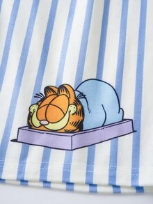 GARFIELD | SHEIN Pakaian Santai untuk Remaja Laki-Laki: Atasan Lengan Pendek dan Celana Pendek Bergambar Kartun - Biru - View 7