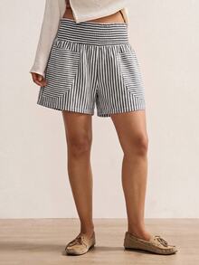 Bohemela Women's Striped Pocket Design Loose Casual Shorts - Black and White - View 6