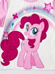 My Little Pony X SHEIN Set Pakaian Tidur Rumah Kasual Sehari-hari untuk Remaja Perempuan: Atasan Lengan Pendek dan Celana Panjang Motif Kartun - MultiWarna - View 4