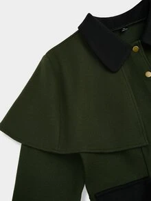 Sweetra Plus Size Women's Colorblock Pleated Fashion Versatile Overcoat - Army Green - View 6