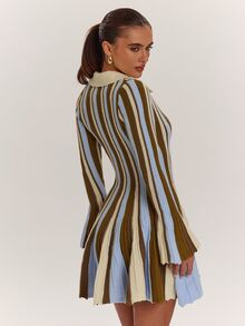 SHEIN BAE Women's Vintage Striped Colorblock Long Sleeve Sweater Dress - Black - View 2