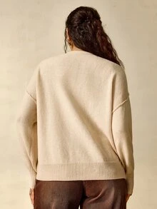 Nubod Lace V-Neck Soft Apricot Knitted Sweater - Apricot - View 2