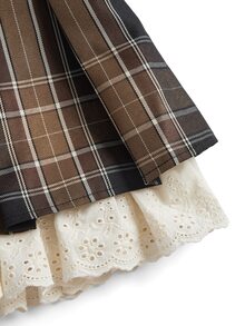 ROMWE Kawaii Vintage Plaid Cotton Lace Ruffle Hem Mini Pleated Skirt For Women - Multicolor - View 4