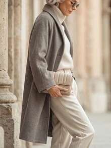 Balvessa Women's Solid Color Lapel Fashion Versatile Overcoat Office Everyday Gray Fall Elegant - Mocha Brown - View 7