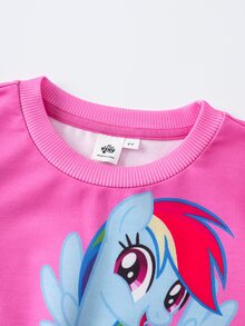 My Little Pony X SHEIN بلوزة رياضية بياقة طاقم وأكمام طويلة للفتيات الصغيرات G4 - وردي - مشاهدة 3
