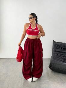 SHEIN Tall CURVE 大尺碼女款純色休閒百搭日常穿著長褲 - Merry Berry - 查看 6