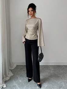 Siren Gaze Women's Striped Casual Daily Wear Shirt - Brown - View 6