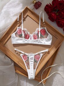 SHEIN 2pcs Women's Lingerie Set, Embroidered Underwire Bra And Panties - Multicolor - View 2