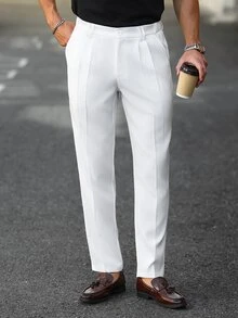 Manfinity Mode Men's White Spring/Summer Mature Business Double-Pleated Plus Size Suit Pants - White - View 5
