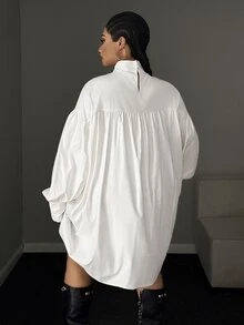 Maweii Plus Size Long Sleeve Drawstring Design Versatile Elegant Shirt - White - View 6