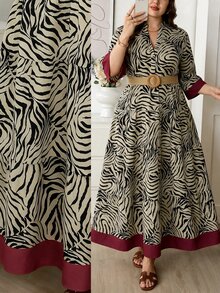 Comfylo Plus Size Women's Colorblock Notch V-Neck Casual Party Dress - Multicolor - View 6