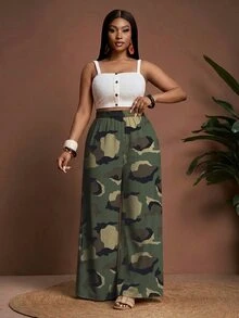 Slaydiva Plus Size Women's Camouflage Casual Wide Leg Pants For Daily Wear - Multicolor - View 5
