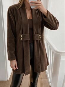 Louniche Women's Solid Color Casual Versatile Everyday Long Sleeve Jacket - Brown - View 5