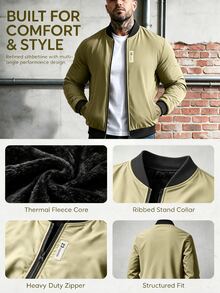 Manfinity Homme Men's Denim Jacket With Zipper Pockets, Long Sleeve, Casual Versatile - Khaki - View 6